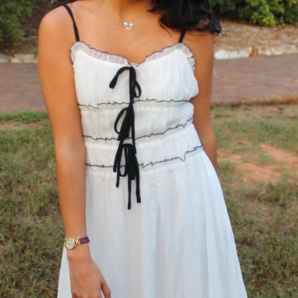 NWT White Dress with Black Ties